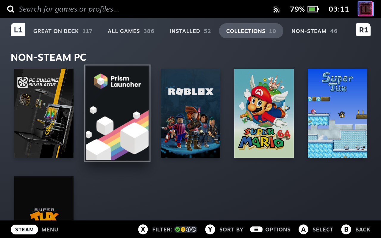 Prism Launcher running on Steam Deck - Instance management